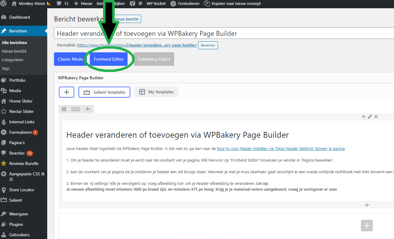 WPBakery Page Builder header toevoegen